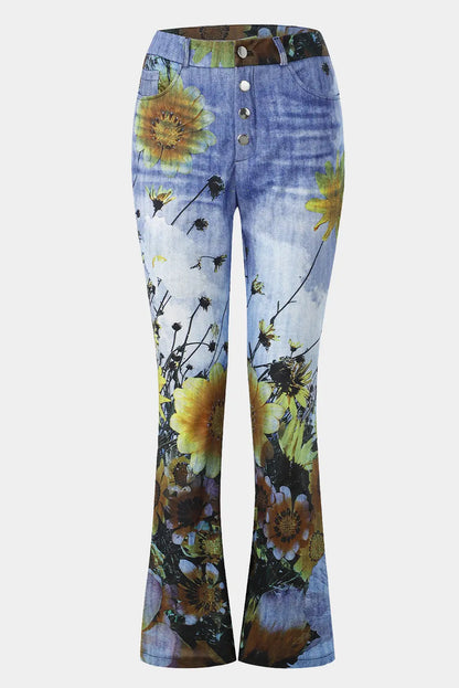 Zonnebloem gebloemde rechte relaxed flare broek