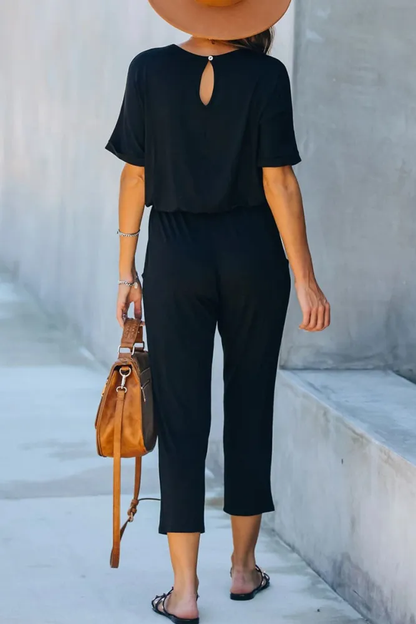 Judith - Regelmatige jumpsuits met ronde hals in effen kleuren voor een ontspannen eenvoud