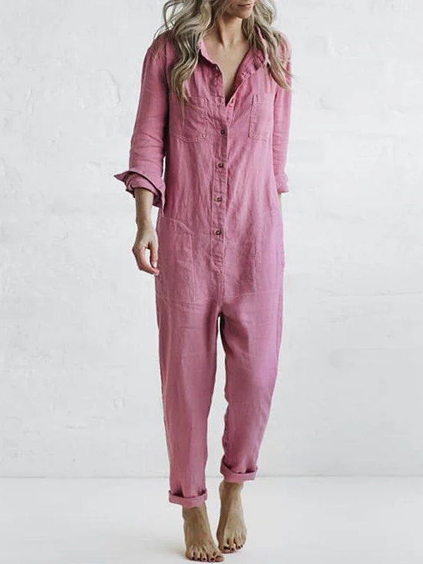 Langere, Langere Jumpsuit Met Knopfleiste en Reverstasche