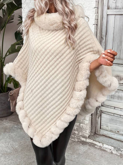 Susan - Stijlvolle en Comfortabele Winterponcho voor Dames in Beige met Bont