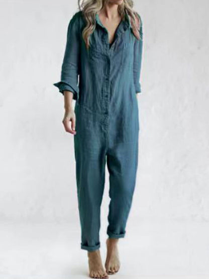 Langere, Langere Jumpsuit Met Knopfleiste en Reverstasche