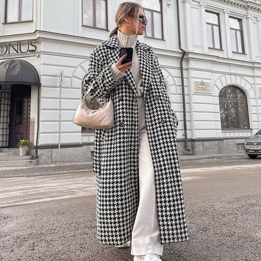 Dames trenchcoat met houndstooth patroon - Brigit