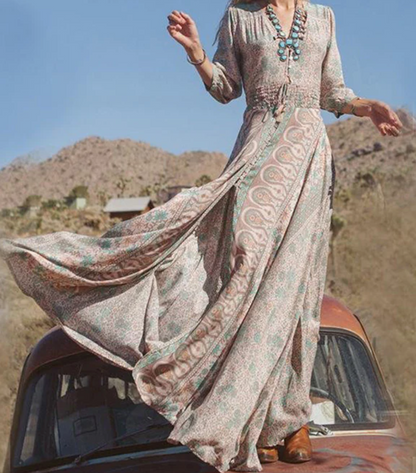 ZULANA - Lange maxi-jurk in vintage-look