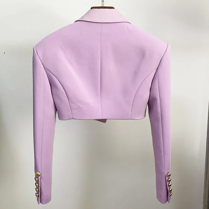 Logan- Satijnen Kraag Enkele Knoop Crop Blazer