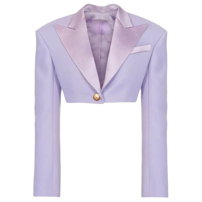 Logan- Satijnen Kraag Enkele Knoop Crop Blazer