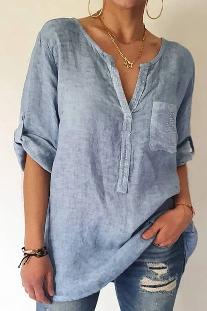 Shanon - V-hals blouse met paillettenzakjes