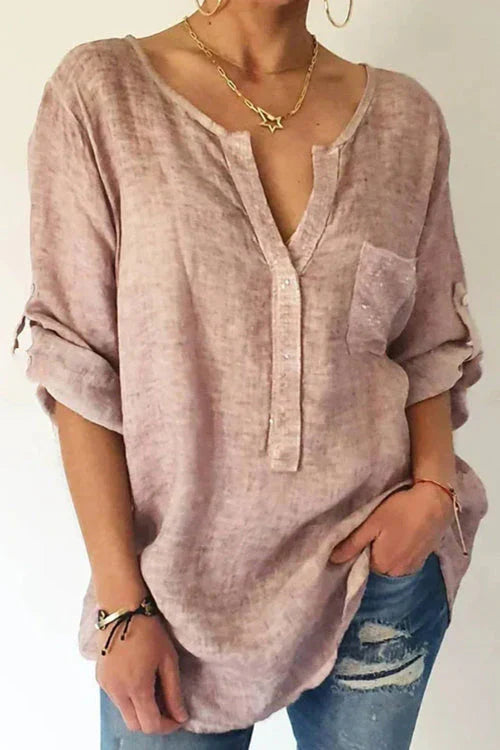 Shanon - V-hals blouse met paillettenzakjes