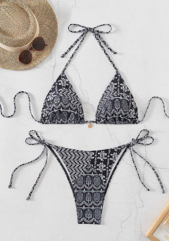 Stella - blauw bedrukte bikini met v-hals