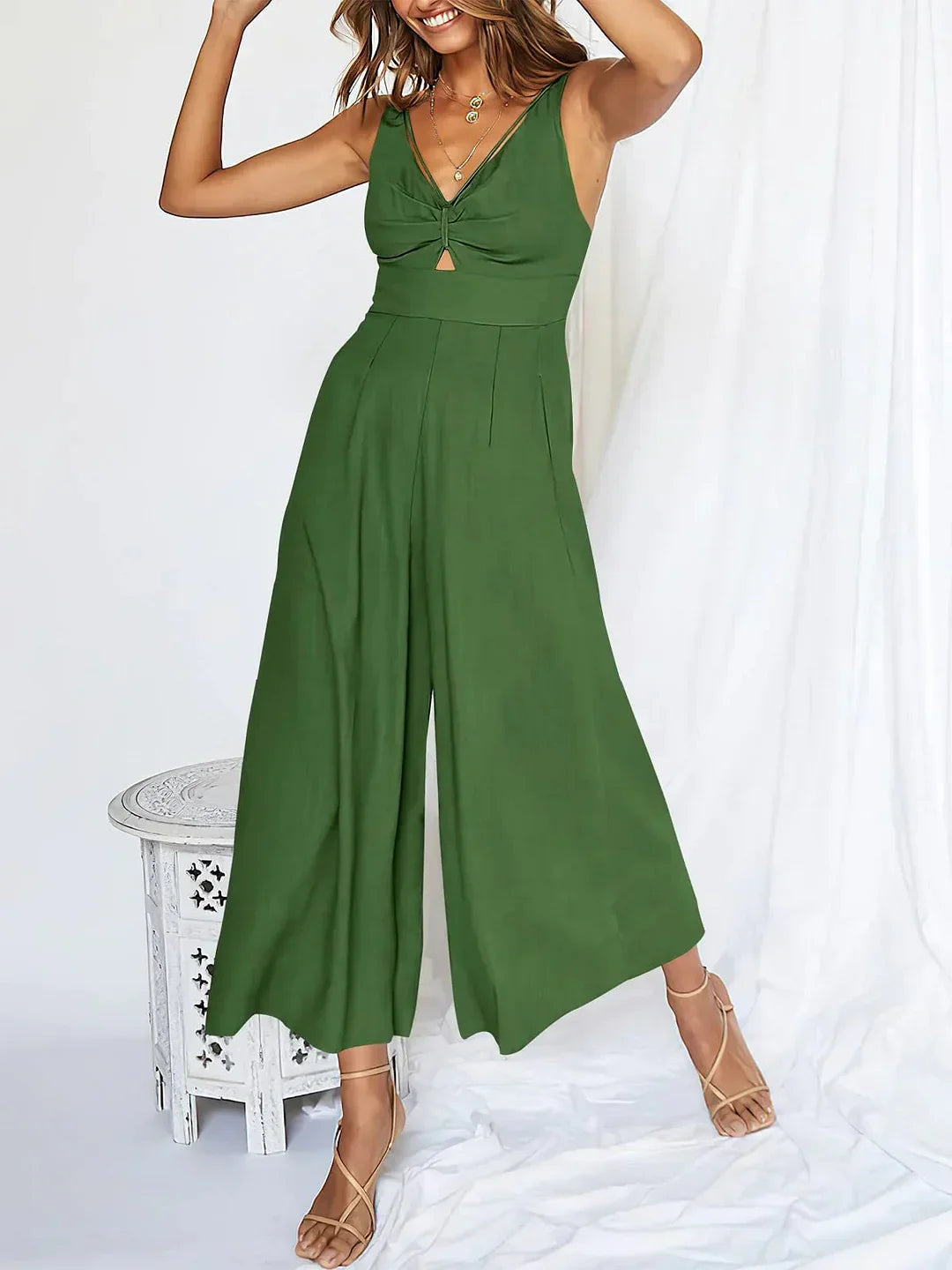 Janna - Hot Sale V-hals uitgesneden jumpsuits met hoge taille