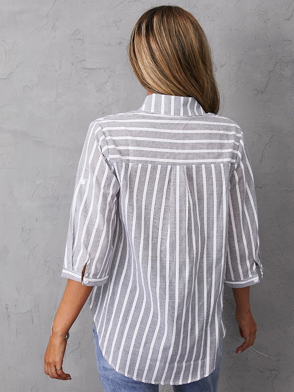 Delia - V-hals streepjesprint casual shirts met halve mouwen