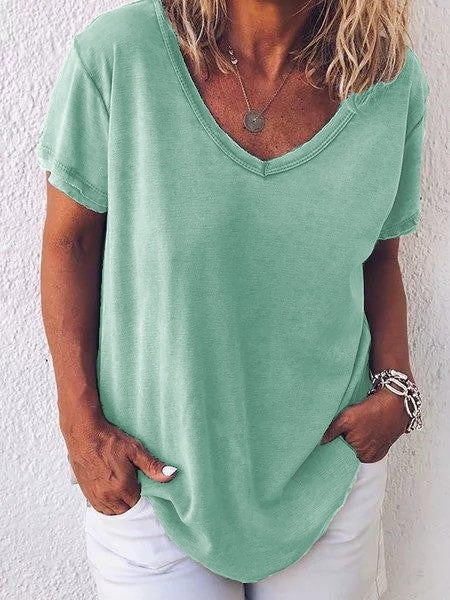 Arlette Korte Mouw V-Hals Licht Grijs Effen T-shirt