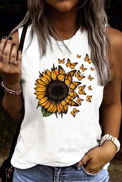 Zonnebloem Butterfly Crew Neck Straight Tank Top