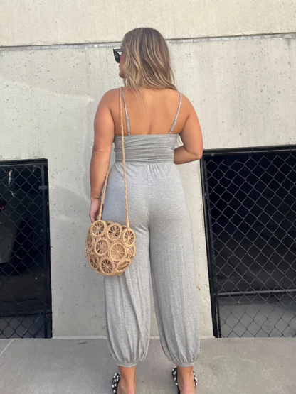 Casual Jumpsuit Met V-hals en Trekkoordsluiting