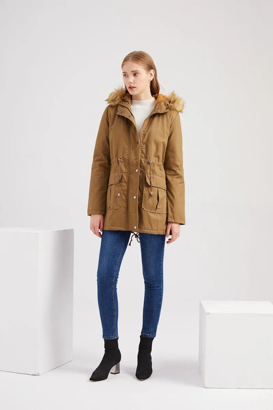 Winterparka met capuchon van imitatiebont voor dames - Fiene