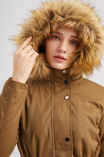 Winterparka met capuchon van imitatiebont voor dames - Fiene