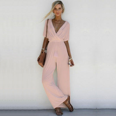 Emma - Effen casual jumpsuit met rechte V-hals