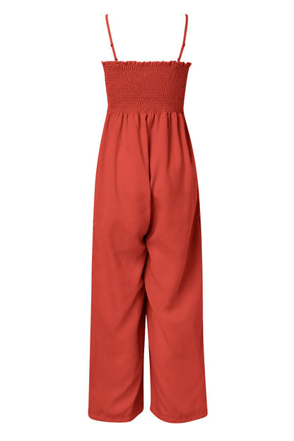 Charlotte - Jumpsuit met gesmokte spaghettibandjes en wijde pijpen