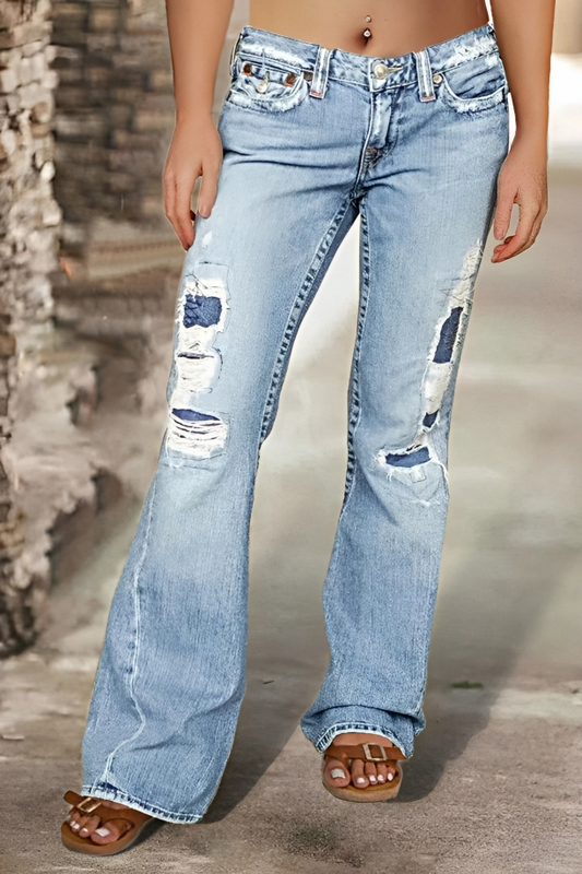 Gescheurde Flap Pocket Back Low Rise Flare Jeans