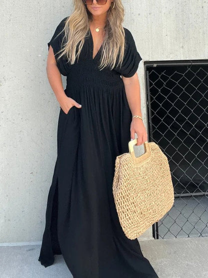 Moeiteloze lange maxi-jurk met V-hals en split