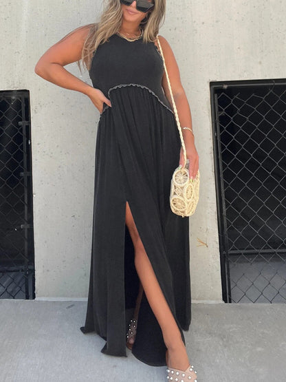 Eenvoudige casual losse lange maxi-jurk met split