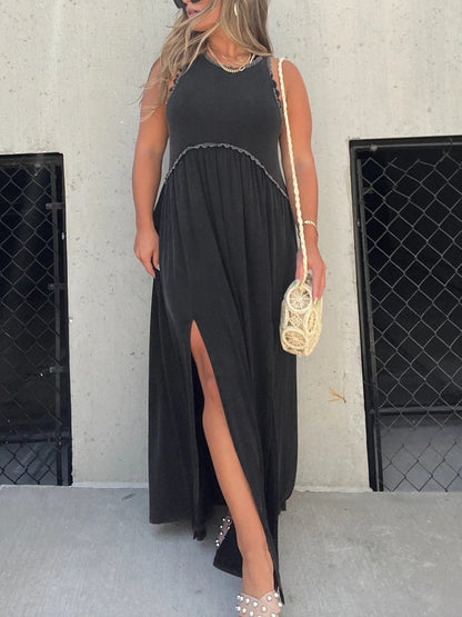 Eenvoudige casual losse lange maxi-jurk met split