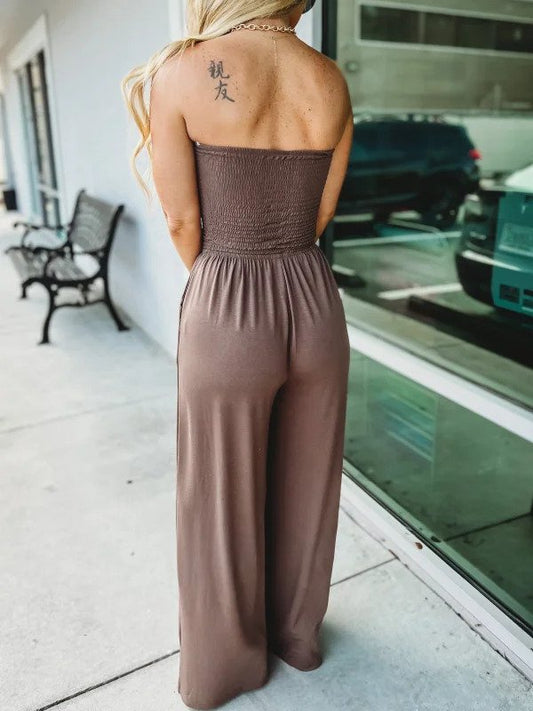 Effen Off-Shoulder Jumpsuit Met Ruches