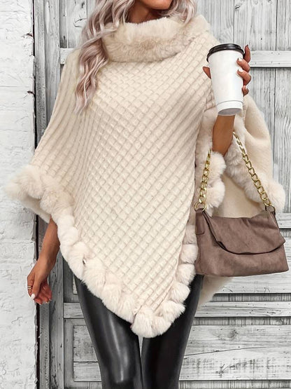 Susan - Stijlvolle en Comfortabele Winterponcho voor Dames in Beige met Bont