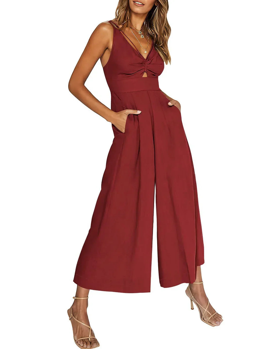 Janna - Hot Sale V-hals uitgesneden jumpsuits met hoge taille