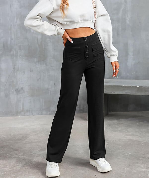 Fitaaly | High-waisted elastische casual broek™