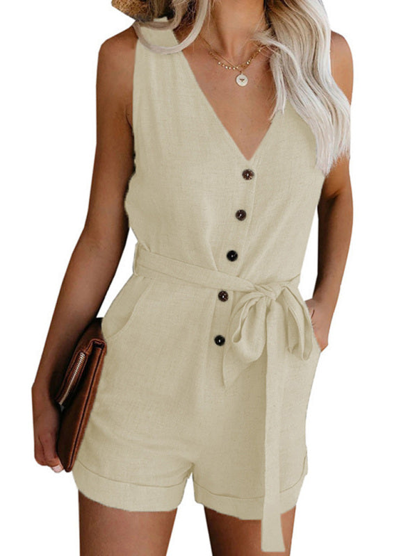 Fiona - Mouwloze jumpsuit met V-hals en knopen