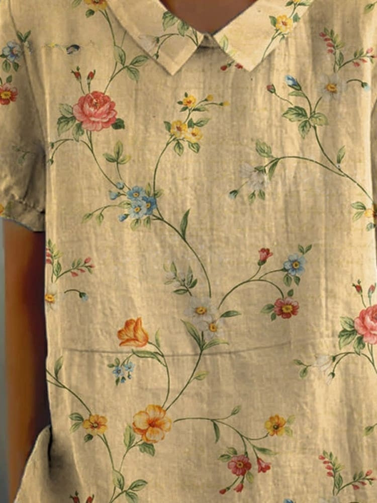 Karla - Damesoverhemd van katoen en linnen met retro bloemenprint