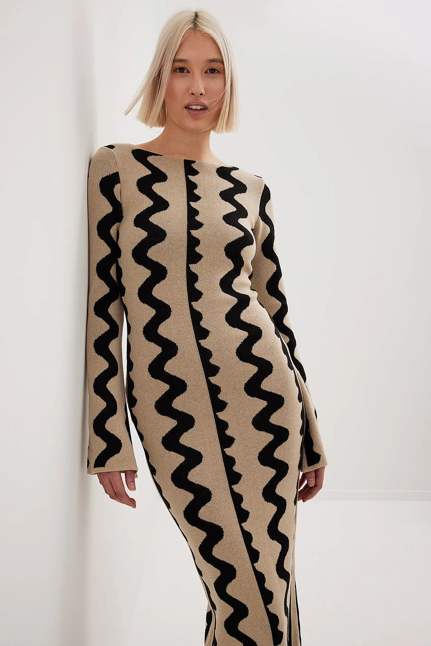 Evelyn™ Maxi gebreide jurk met wijde mouwen