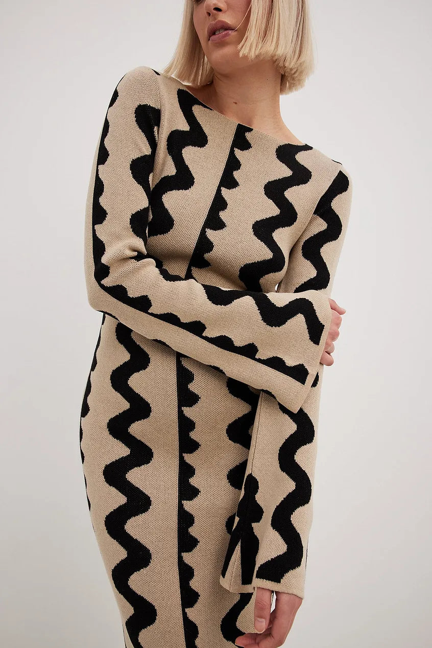 Evelyn™ Maxi gebreide jurk met wijde mouwen