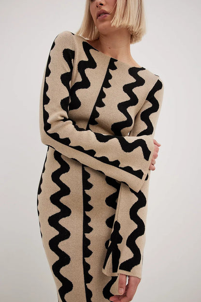 Evelyn™ Maxi gebreide jurk met wijde mouwen