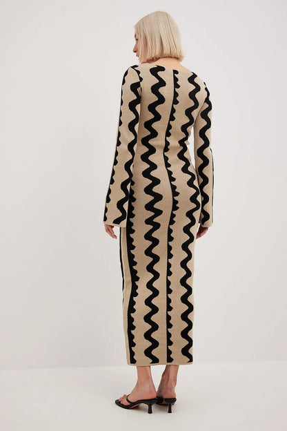 Evelyn™ Maxi gebreide jurk met wijde mouwen
