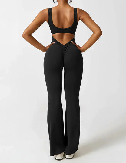 V-rug uitlopende jumpsuit
