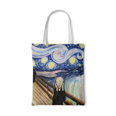 Canvas tas met zonnebloem Creatieve kunst Zelfportret Schoudertas Gepersonaliseerde handtas