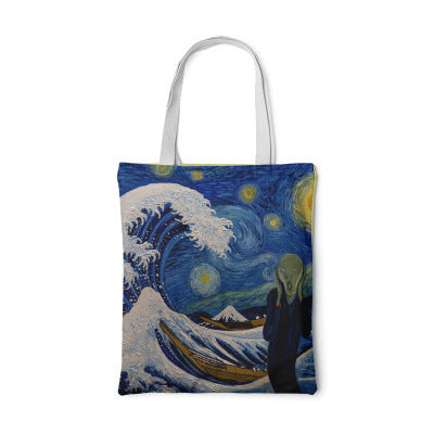 Canvas tas met zonnebloem Creatieve kunst Zelfportret Schoudertas Gepersonaliseerde handtas