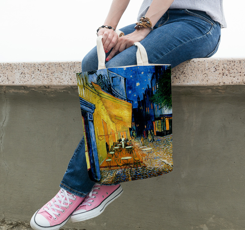 Canvas tas met zonnebloem Creatieve kunst Zelfportret Schoudertas Gepersonaliseerde handtas