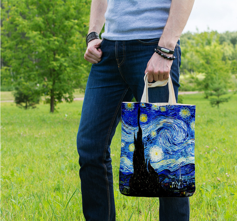 Canvas tas met zonnebloem Creatieve kunst Zelfportret Schoudertas Gepersonaliseerde handtas