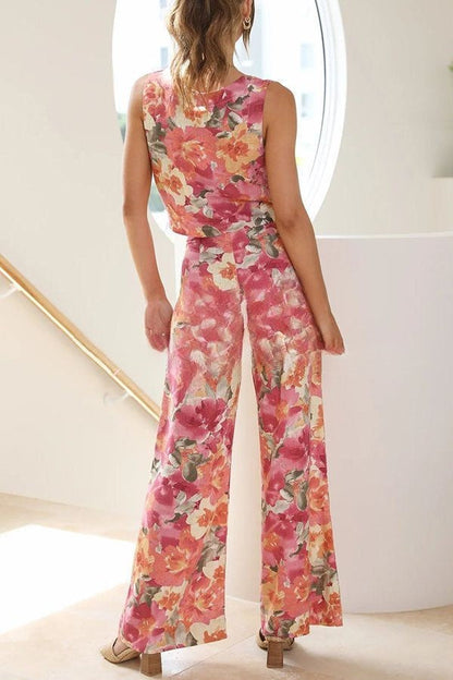 Truly Darling Floral Square Neck Tank og High Rise Wide Leg Pants Set