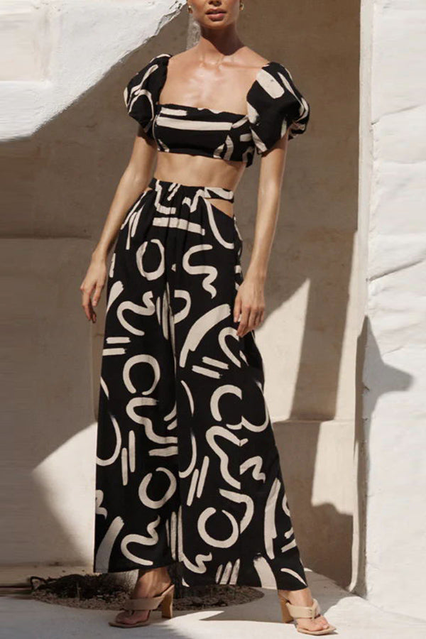 Allegra Doodle Bedrukte off-Shoulder Crop Top En Zakuitsparing Maxi-Rok Set